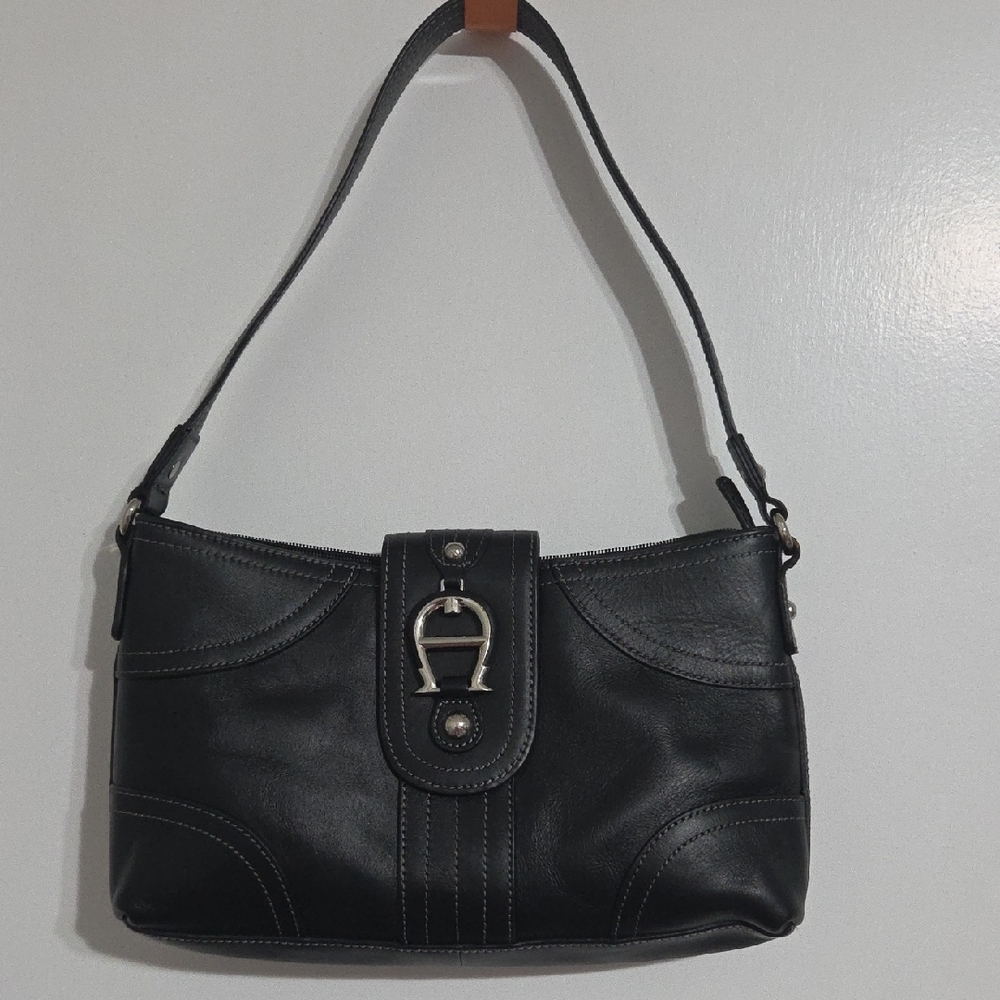 Etienne Aigner Black Leather Shoulder Bag with Silver Buckle Open To Offers